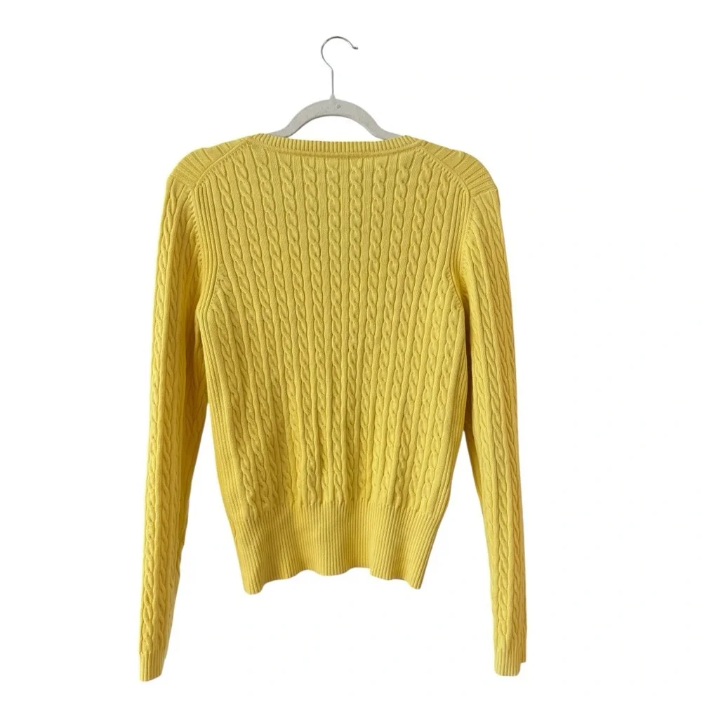 Vintage Tommy Hilfiger Cable Knit V Neck Sweater Yellow Cotton Preppy‎ Size LG